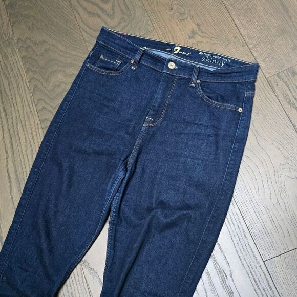 7 For All Mankind The High Rise Ankle Skinny Dark Wash Jeans - Picture 4 of 10